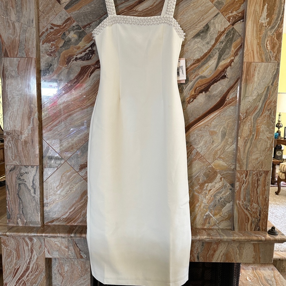 NWT Odd Muse London The Ultimate Muse Pearl Trim Midi Dress White Size XS - Picture 7 of 16